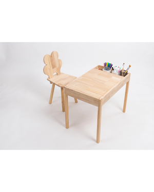 Kids Wooden Activity Table and Chair Set with Built-in Storage | Natural Wood Toddler Desk | Art & Play Station for Children